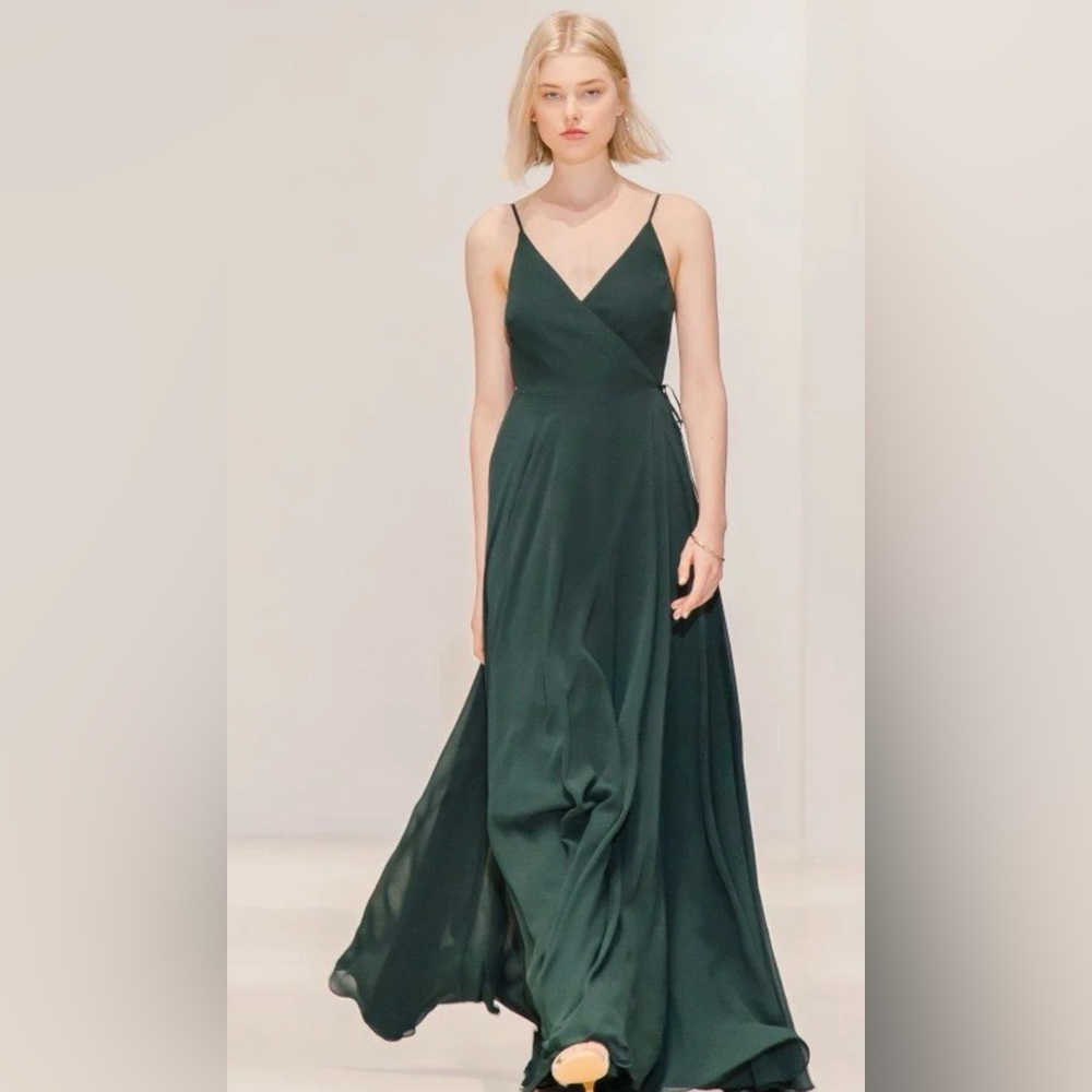 Jenny Yoo James Forest Green Chiffon Bridesmaid Gown‎ Size 2 NWT - Picture 3 of 14